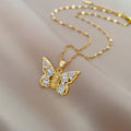 Titanium Steel Micro-inlaid Portrait Butterfly Zircon Necklace - C436 - electronic accessories
