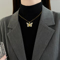Titanium Steel Micro-inlaid Portrait Butterfly Zircon Necklace - C436 - electronic accessories