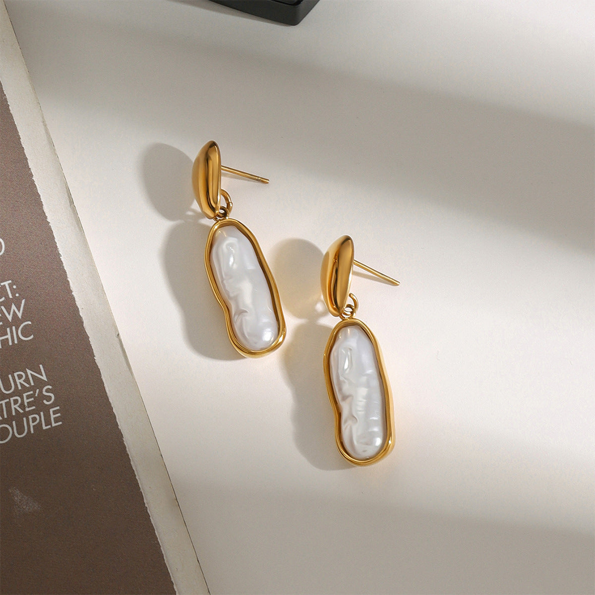 Titanium Steel Pearl Stud Earrings Light Luxury - Gold - electronic accessories