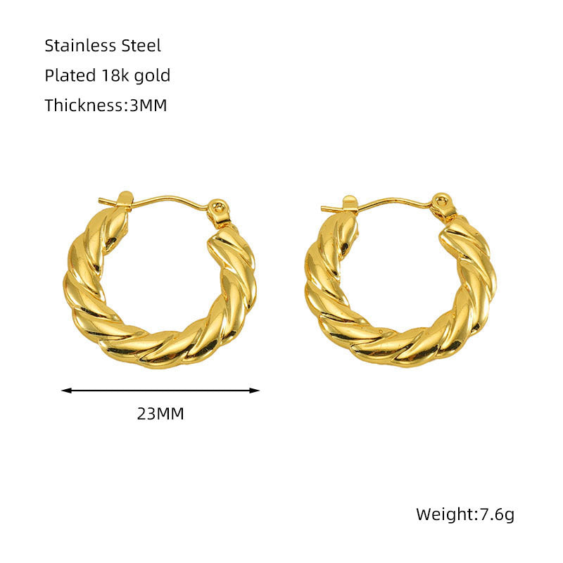 Titanium Steel Round Twist Stud Earrings - ZXG1307 / 18K - electronic accessories