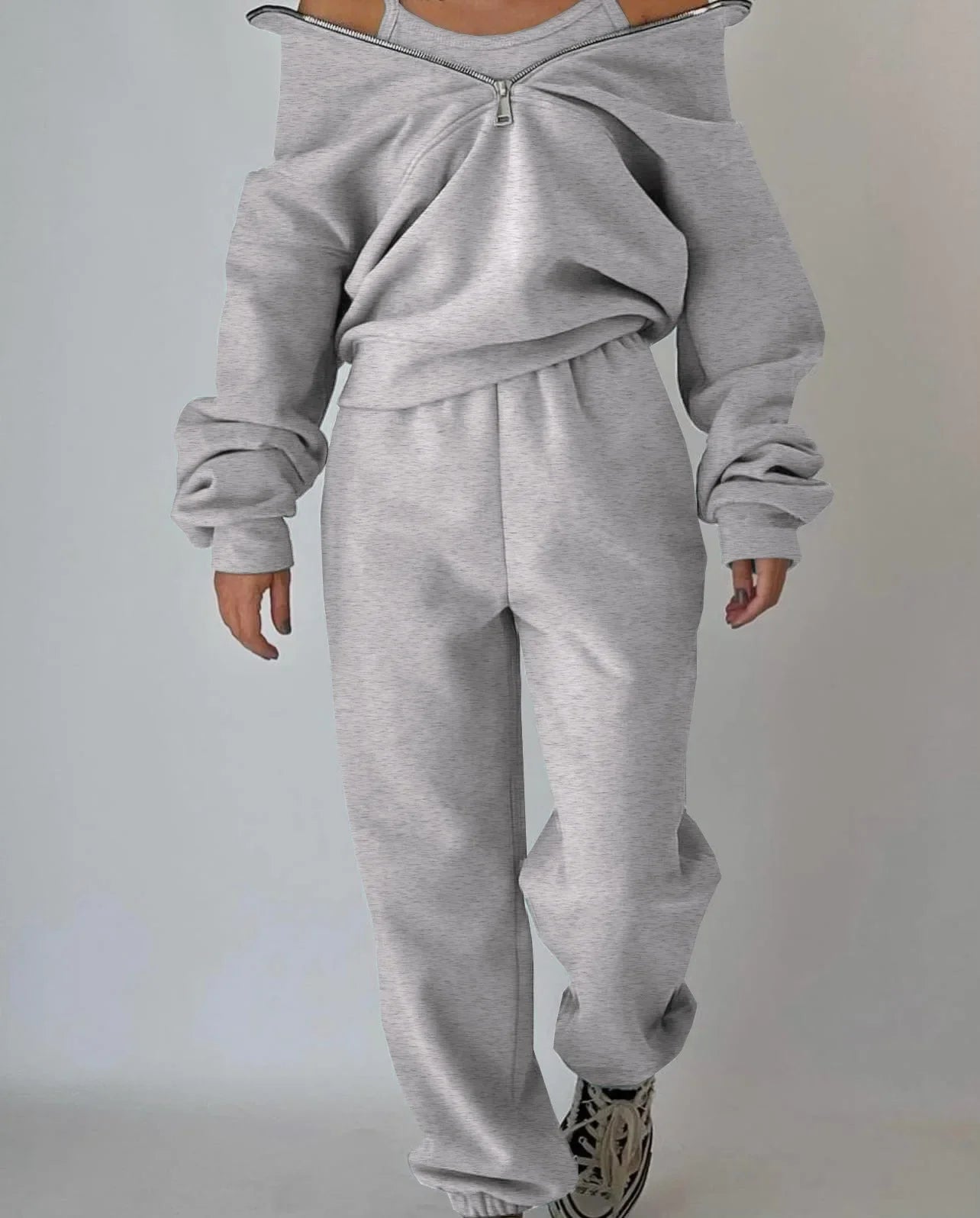 Tracksuit Set Comfortable Warm Zipper Two-piece Sets - GRAY / XL