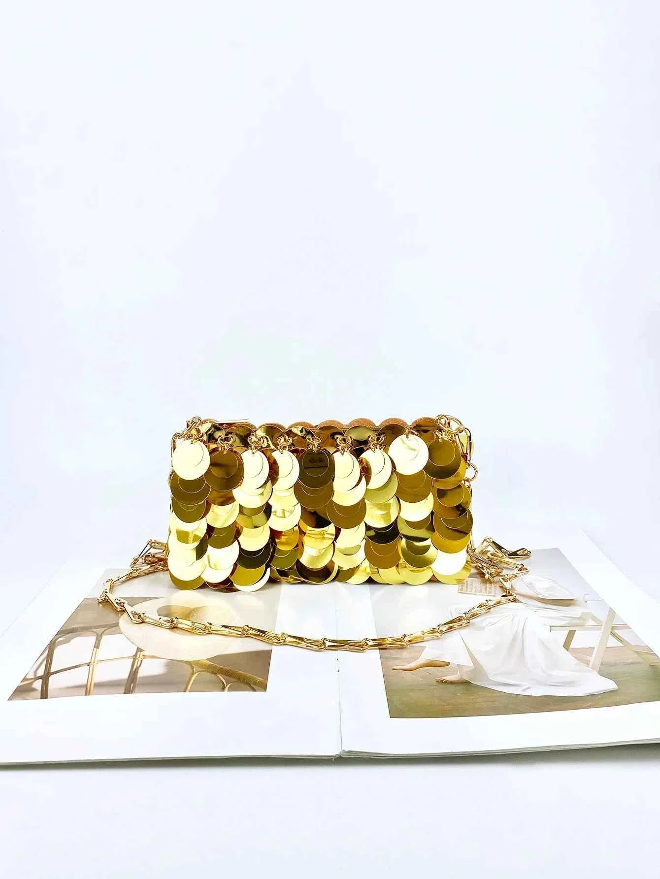 Trendy and Cool Gold Glitter Chain Bag