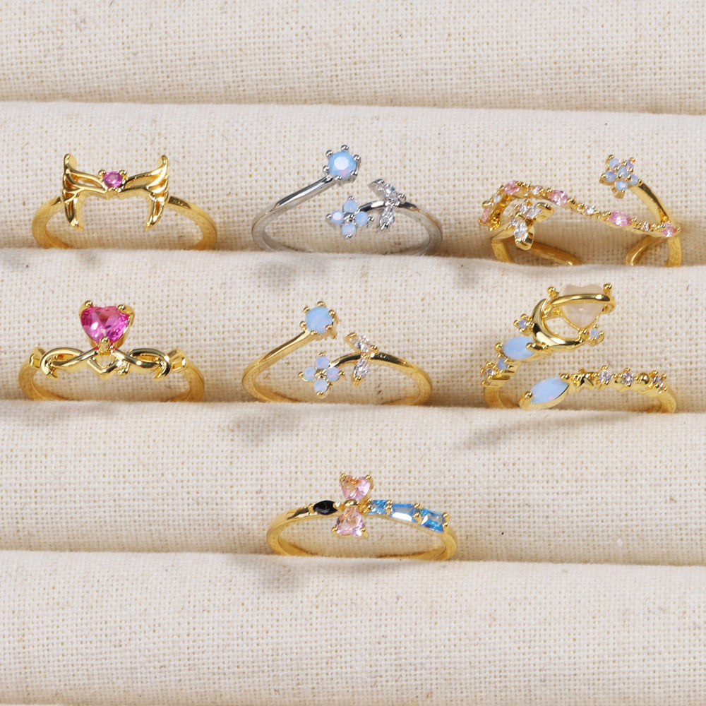 Triangle Diamond Small Blue Bouquet Ring - electronic accessories