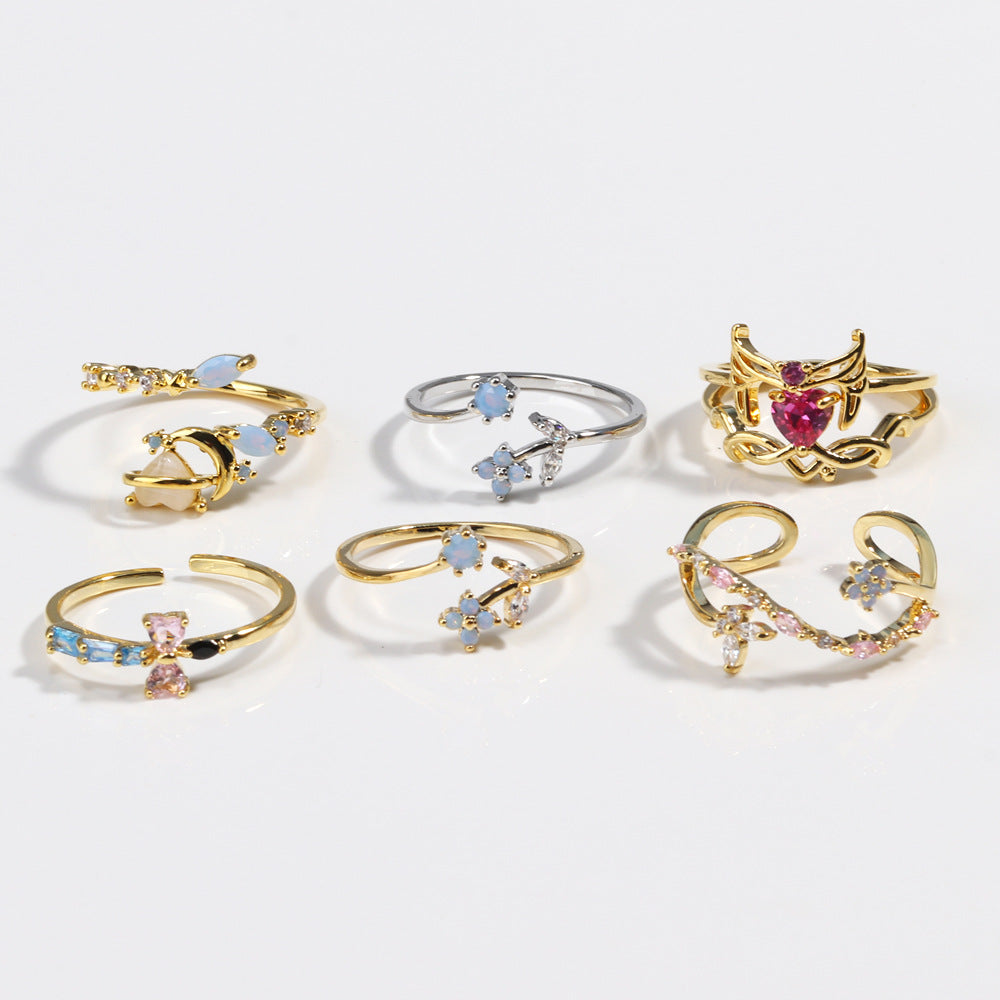 Triangle Diamond Small Blue Bouquet Ring - electronic accessories