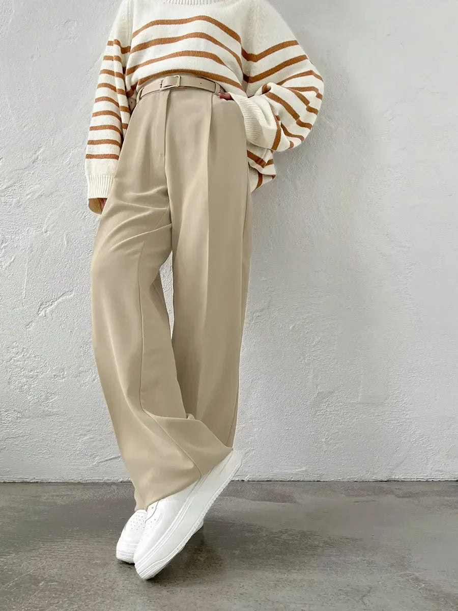 Trousers Women High Waist Pants - Khaki / M