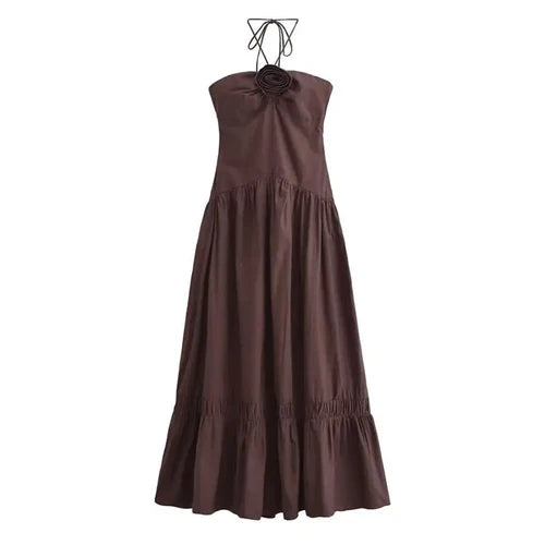 Tube Top Hanging Neck Dress - L / Brown - Other