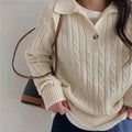 Turn-down Collar Solid Women's Sweater