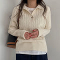 Turn-down Collar Solid Women’s Sweater - beige / One Size
