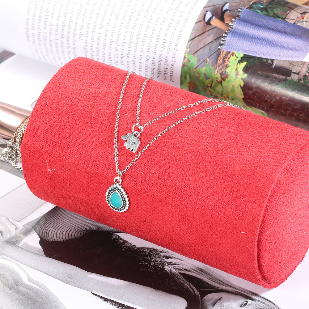 Turquoise Elephant Beaded Multi-layer Necklace - Sku3393 - electronic accessories