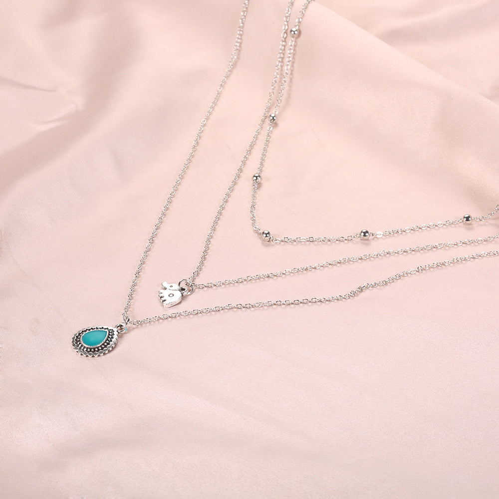Turquoise Elephant Beaded Multi-layer Necklace - Sku3393 - electronic accessories