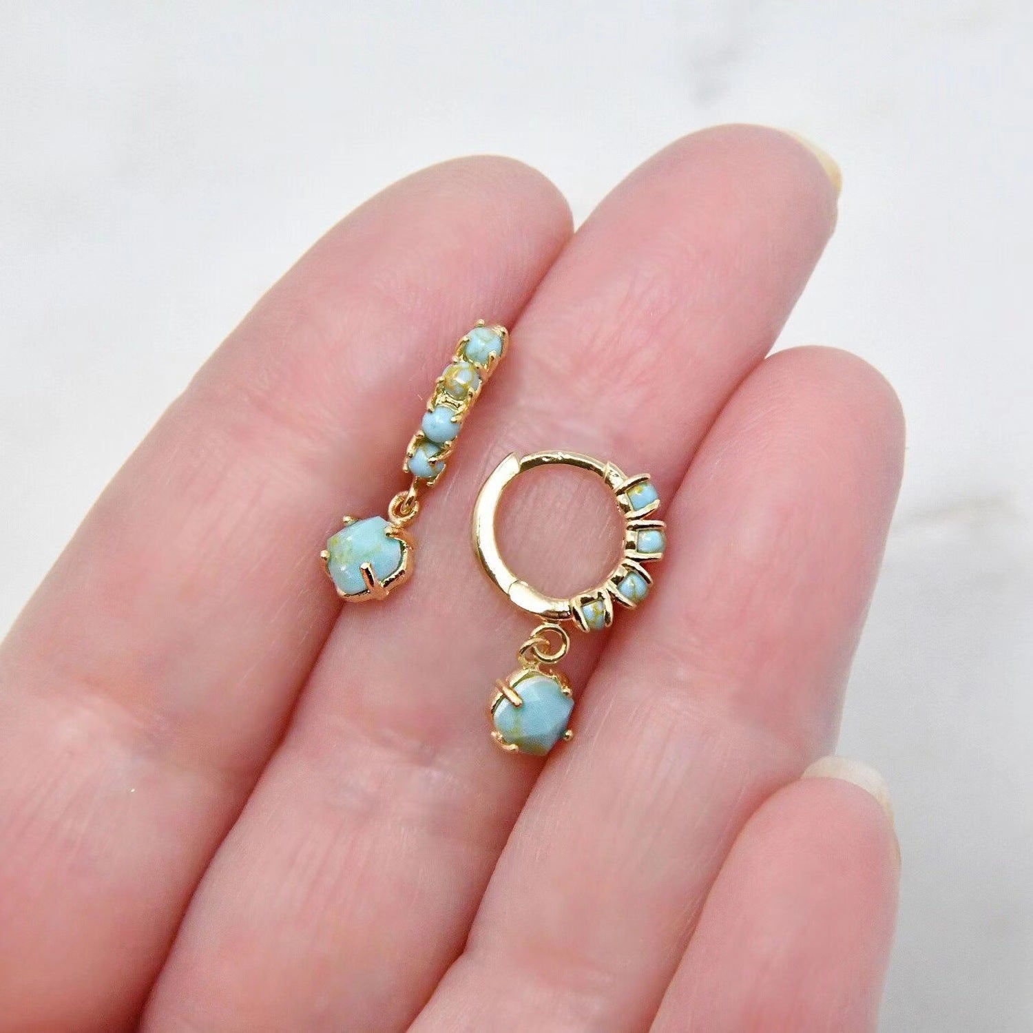 Turquoise Encircling Ear Ring With Embellished Stud Earrings - Golden Eardrops / A Pair - electronic accessories