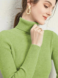 Turtleneck Jumper Woman Knitted Blouse - Fruit-Green / One Size