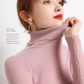 Turtleneck Jumper Woman Knitted Blouse - Pink / One Size