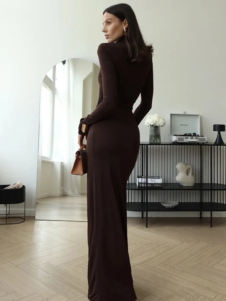 Turtleneck Thigh High Split Maxi Dress For Women Fashion - Other