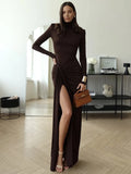 Turtleneck Thigh High Split Maxi Dress For Women Fashion - Other