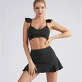 Two Piece Set Women Yoga Gym Running Badminton Skirt Suit - 2pcs set - Black / S / CN