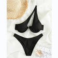 Two Pieces Solid Patchwork Underwire Push Up One Shoulder - Other