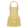 U Collar Halter High Waist Cake Dress Vacation Style - Yellow / L - Other