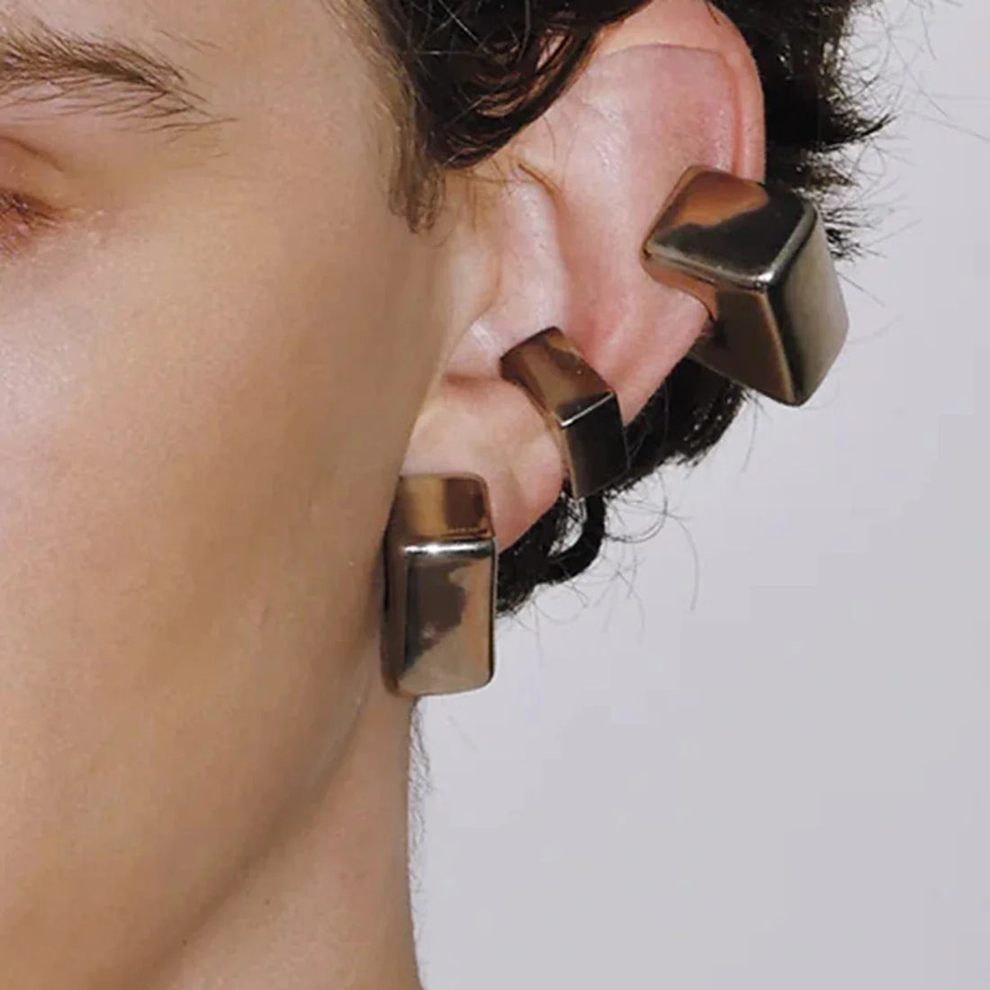 Unique Sterling Stainless Steel Glossy Square Ear Cuff