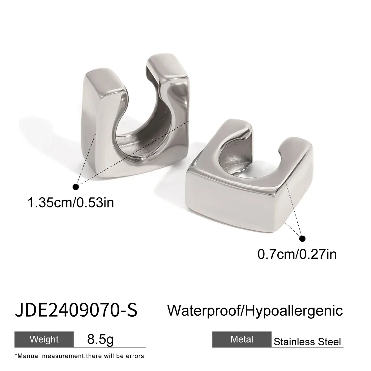 Unique Sterling Stainless Steel Glossy Square Ear Cuff - JDE2409070-S