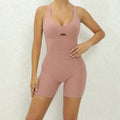 V Back One-Piece Suit Scrunch Sports Jumpsuit - Latte / M / CHINA