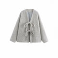 V-neck Cardigan Fashion Casual Lace Up Woolen Coat Short - electronic accessories