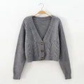 V Neck Cropped Cardigan for Women - Long Sleeve Twist Knitted Sweater Coat - Other
