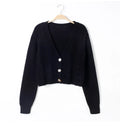 V Neck Cropped Cardigan for Women - Long Sleeve Twist Knitted Sweater Coat - One Size / black - Other