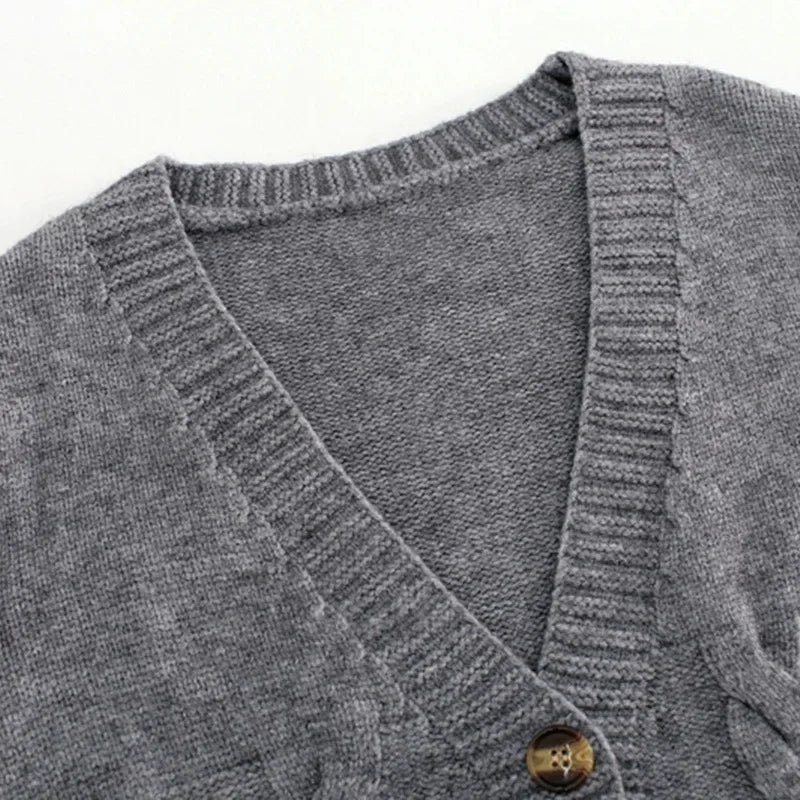 V Neck Cropped Cardigan for Women - Long Sleeve Twist Knitted Sweater Coat - Other