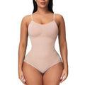V Neck Spaghetti Strap Bodysuit Compression Body Suits - apricot / XS（old）