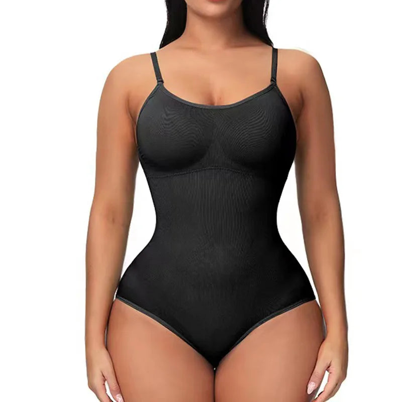 V Neck Spaghetti Strap Bodysuits Compression Body Suits - Black Brief / L
