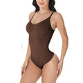 V Neck Spaghetti Strap Bodysuits Compression Body Suits - Brown Thong / M