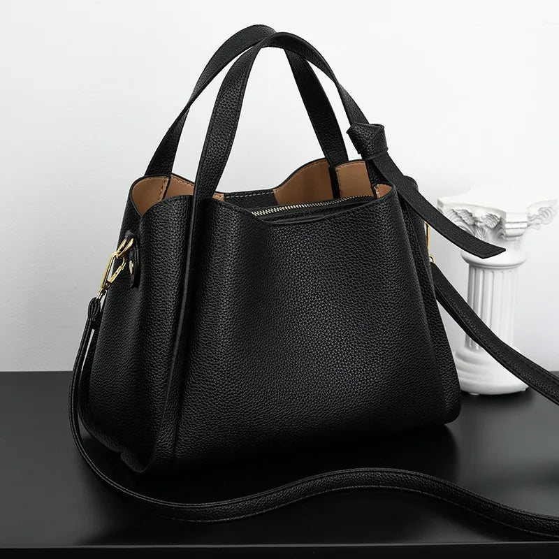 Versatile Bucket Shoulder Bags Women - black / 26X14X20cm