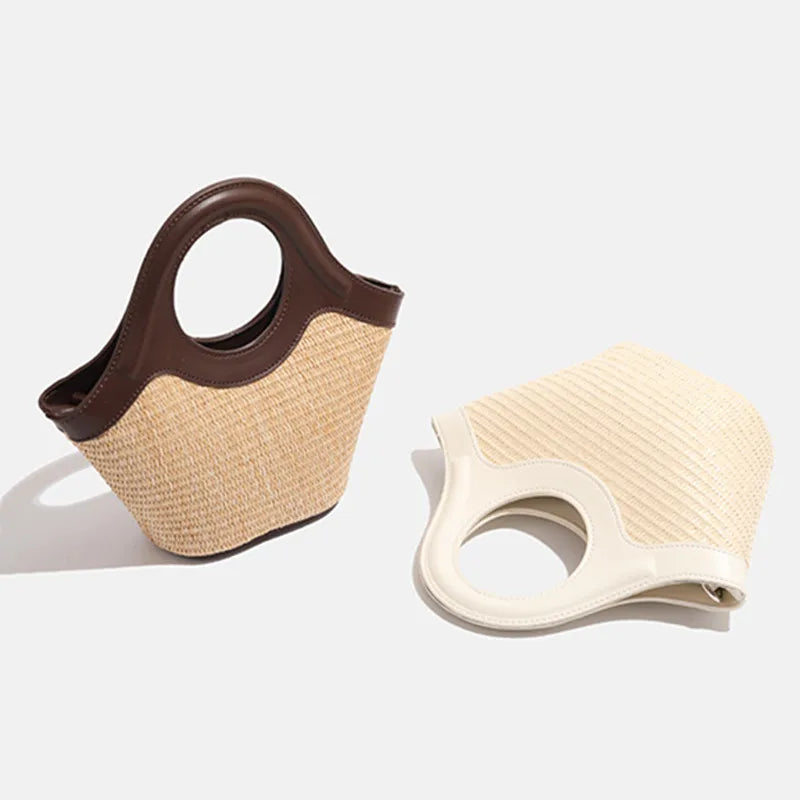 Versatile Straw Woven Handbags Handmade Tote Summer Beach Shoulder Bag - Brown