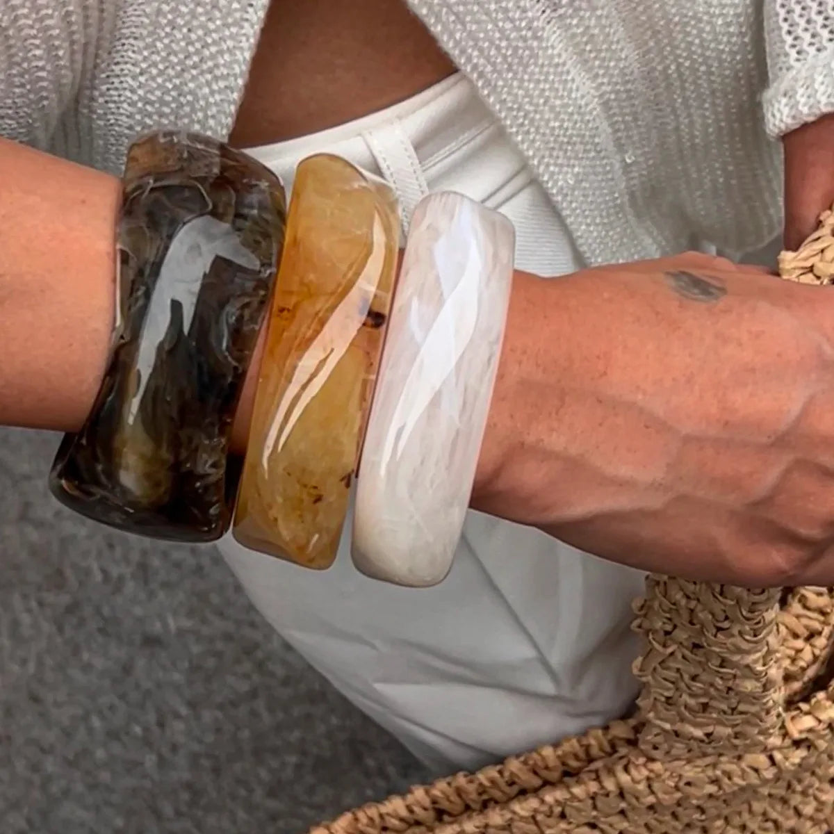 Vintage Chunky Coffee Thick Resin Acrylic Smudging Bangles