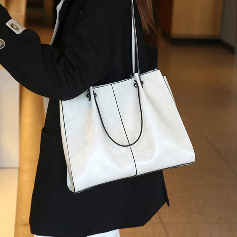 Vintage Genuine Leather Large Shoulder Tote Bag