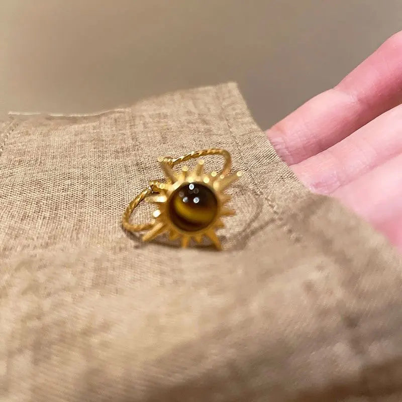 Vintage Gothic Brown Crystal Cross Geometry Open Rings - r915b