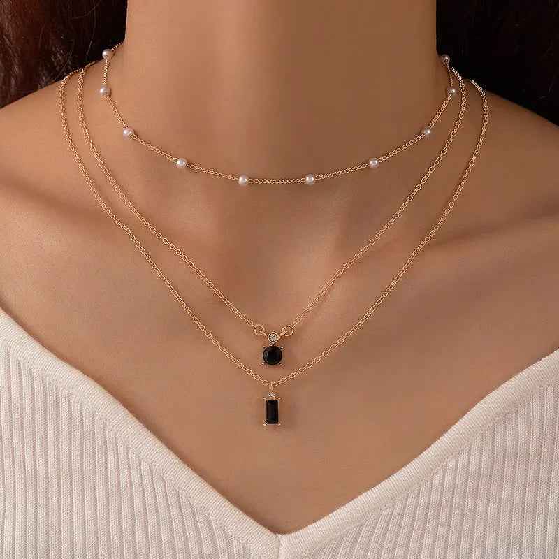 Vintage Grandmother Blue Green Pearl Multilayer Simplicity Necklace - electronic accessories