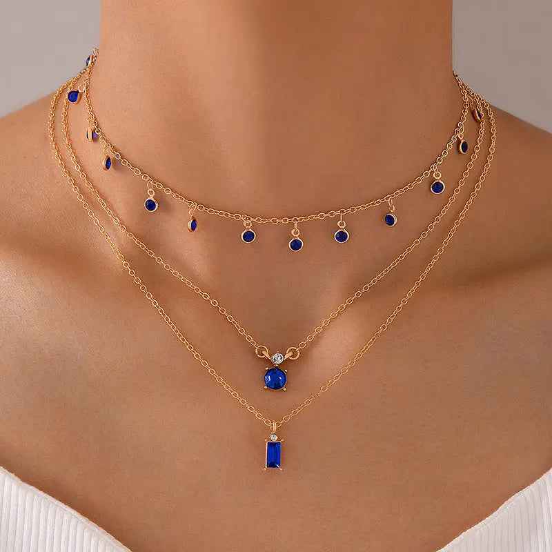 Vintage Grandmother Blue Green Pearl Multilayer Simplicity Necklace - 23931gold - electronic accessories