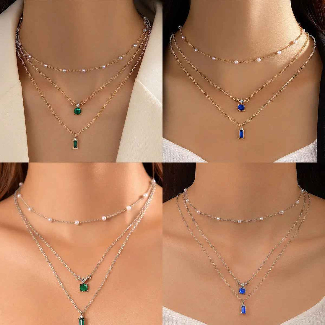 Vintage Grandmother Blue Green Pearl Multilayer Simplicity Necklace - electronic accessories