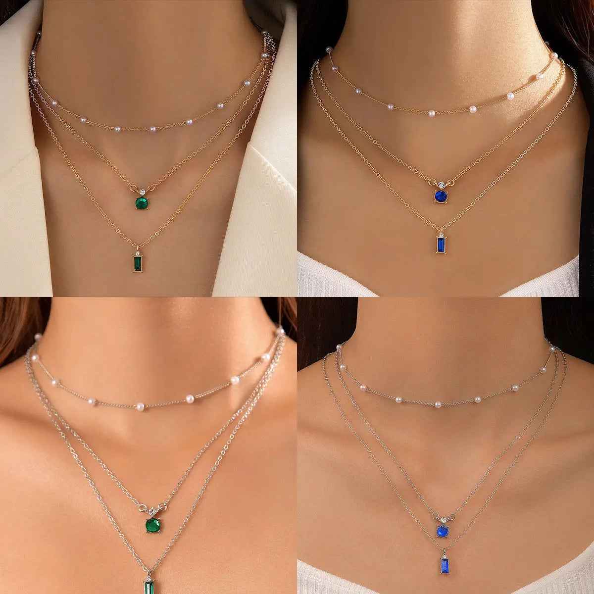 Vintage Grandmother Blue Green Pearl Multilayer Simplicity Necklace - electronic accessories