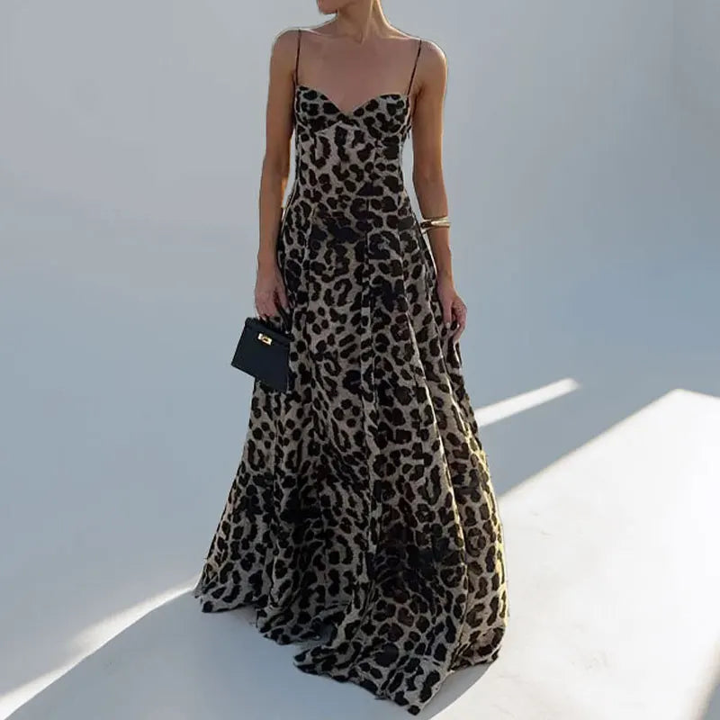 Vintage Lepord Print Sling Dress Women - Leopard print / XL