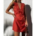 Vintage Linen Women’s Dress - red / L / CHINA