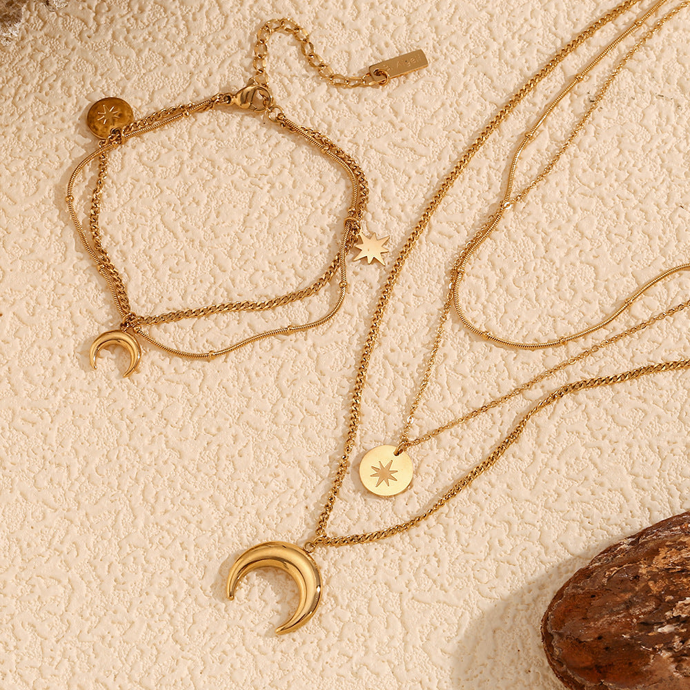 Vintage Necklace Stainless Steel Gold Moon Eight Awn Star Bracelet - electronic accessories