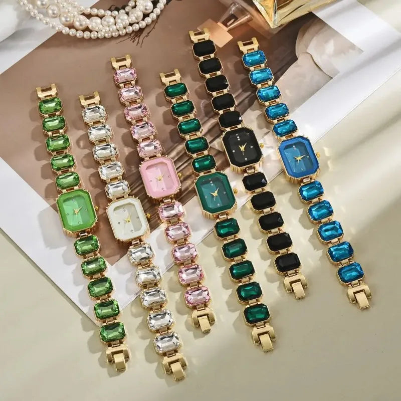 Vintage Rectangular Large Rhinestone Bracelet Watch for Women