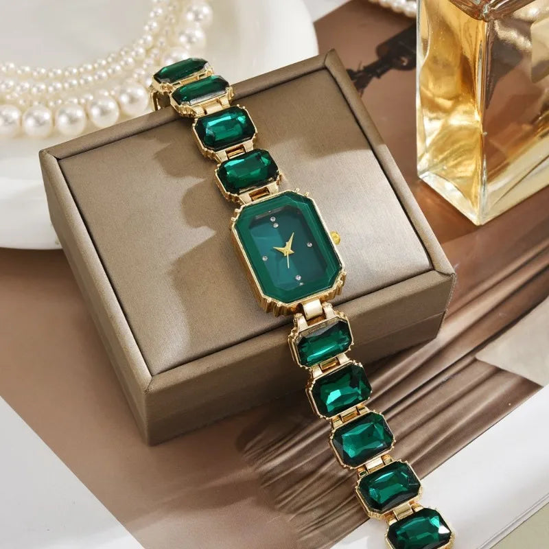 Vintage Rectangular Large Rhinestone Bracelet Watch for Women