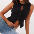 Vintage Ribbed Women Button Tank Top