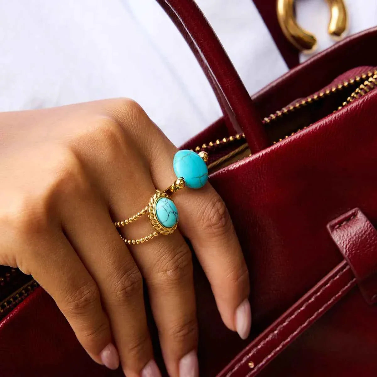 Vintage Stainless Steel Oval Turquoise Ring
