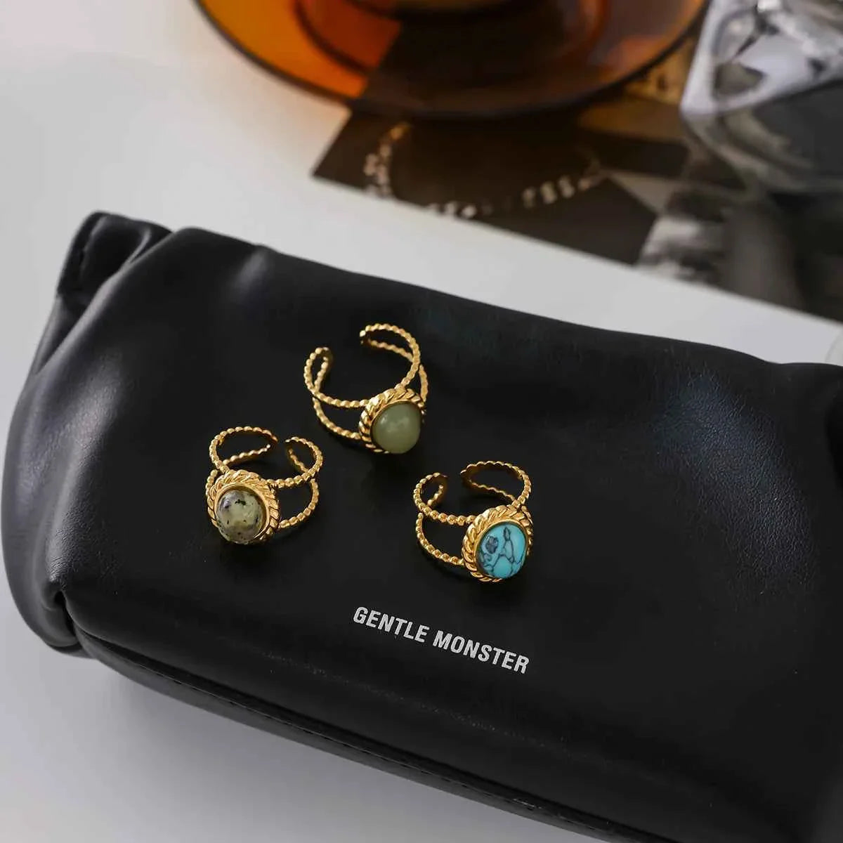 Vintage Stainless Steel Oval Turquoise Ring