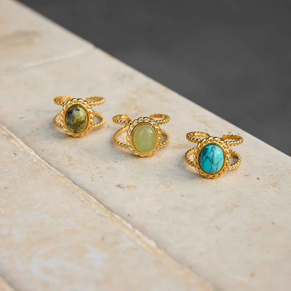 Vintage Stainless Steel Oval Turquoise Ring